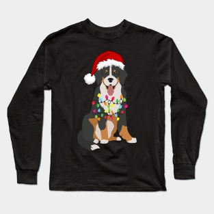 Bernese Holiday Christmas Light - Funny Bernese Mountain Dog Lights Christmas in Santa Hat Holiday Santa Long Sleeve T-Shirt